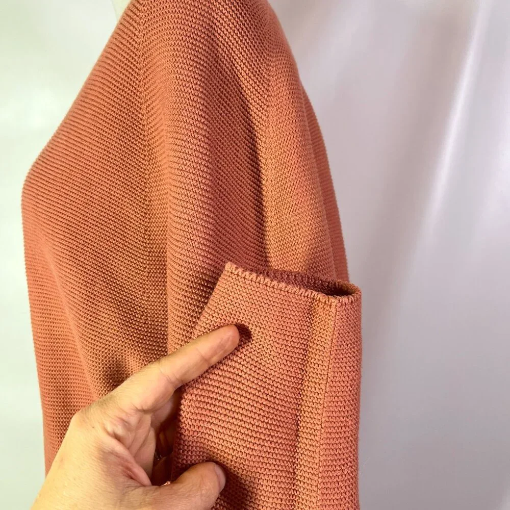 Uniqlo Size M 3D Knit Cotton Cocoon Sweater V-Neck Orange-Pink - Picture 8 of 12